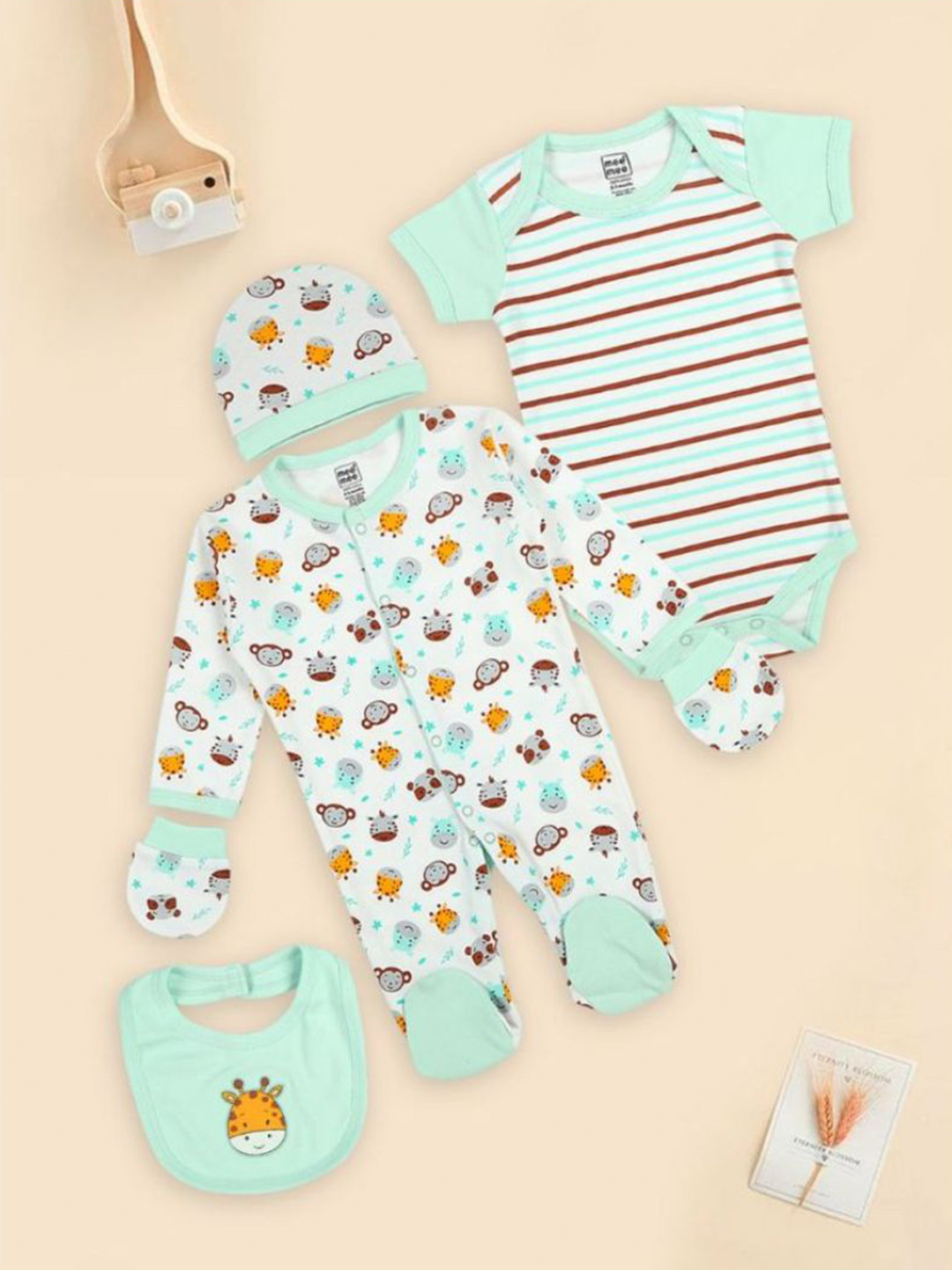 MeeMee Infant Kids Pack Of 5 Printed Cotton Apparel Gift Set