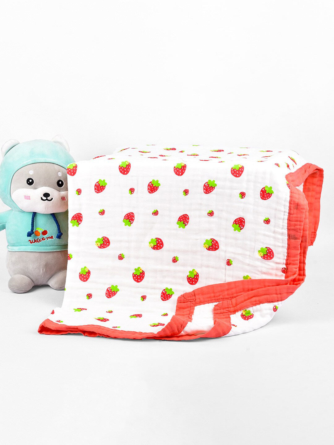 Moms Home White & Red Summer 500 GSM Single Bed Blanket