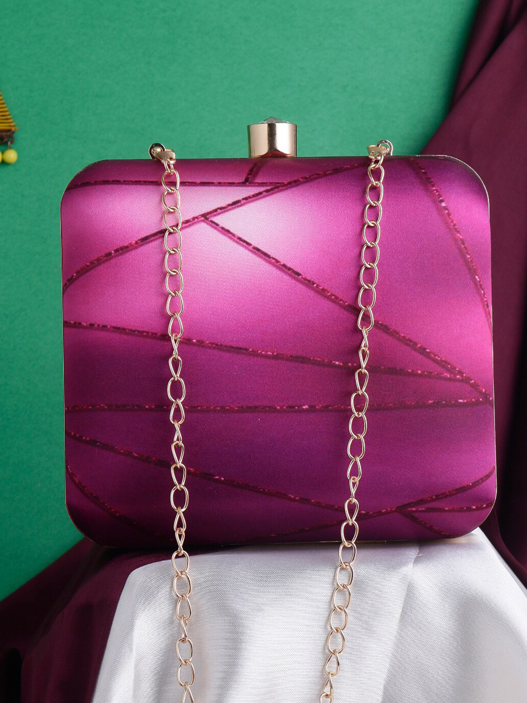 Swisni Purple Printed Box Clutch