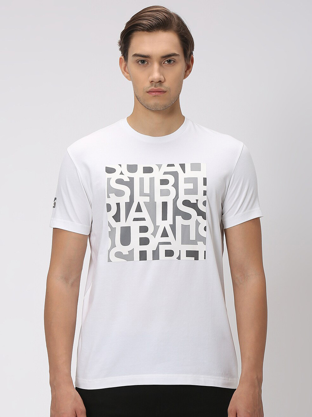 Mufti Men White Typography Printed Applique Slim Fit T-shirt