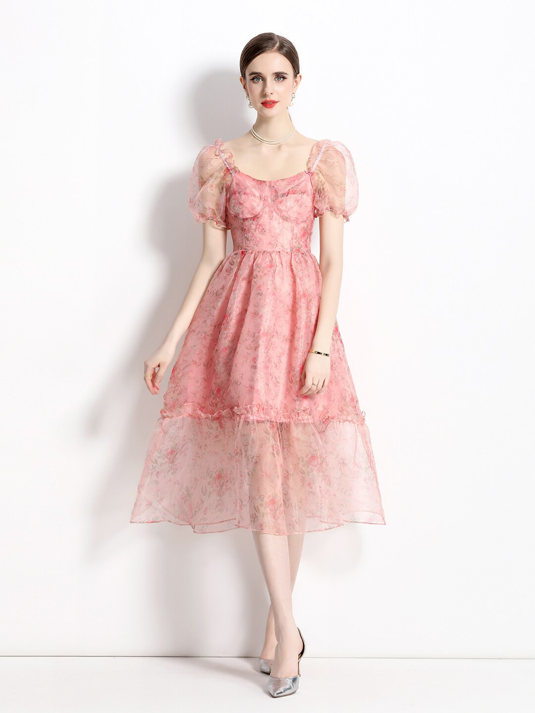 JC Collection Floral Printed Princess Style  A- Line Dress