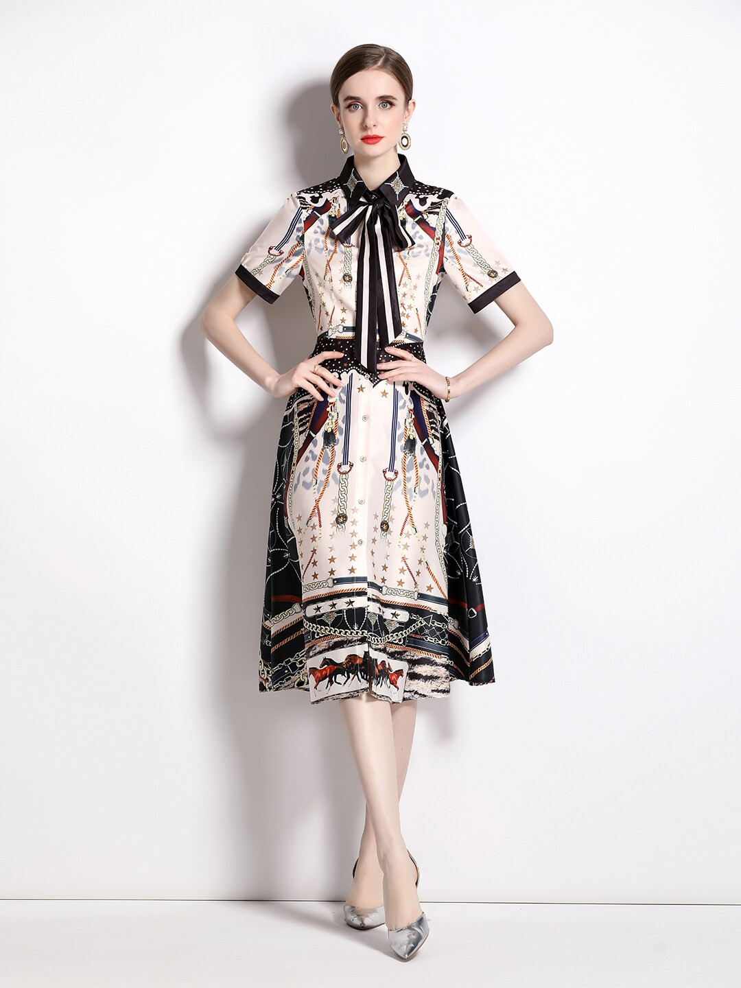 JC Collection Graphic Printed A-Line Midi Dress