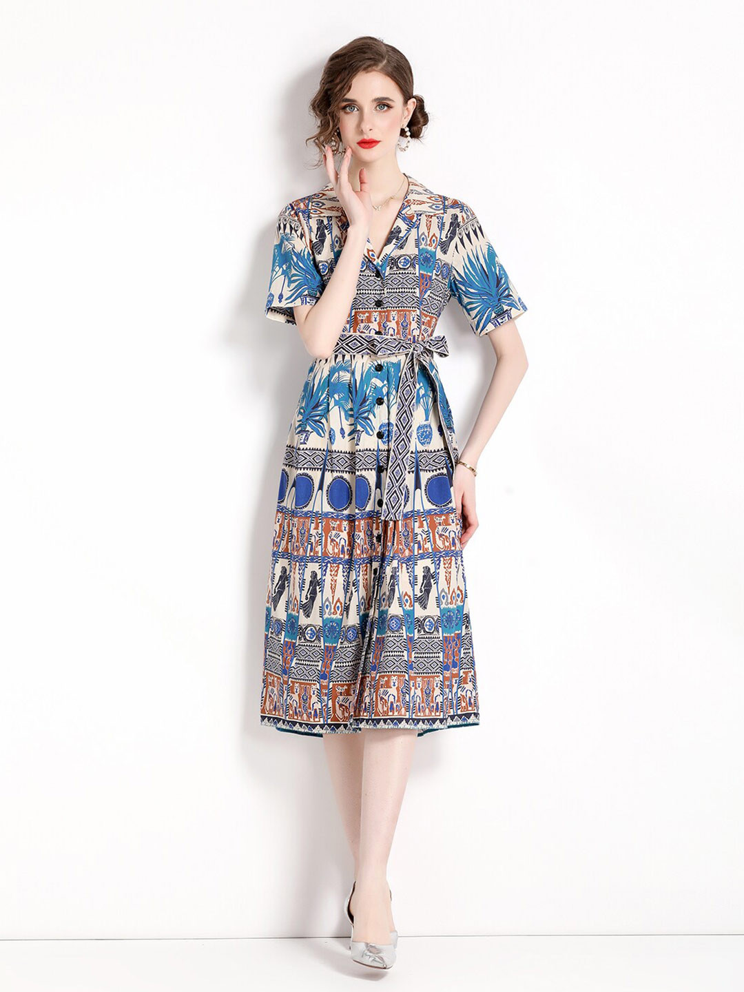 JC Collection Ethnic Tribal Printed Fit & Flare Midi Dress
