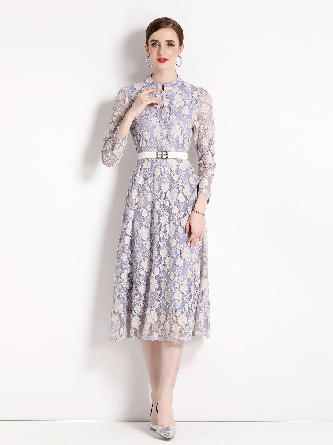 JC Collection Self Designed Mandarin Collar Fit & Flare Shirt Midi Dress