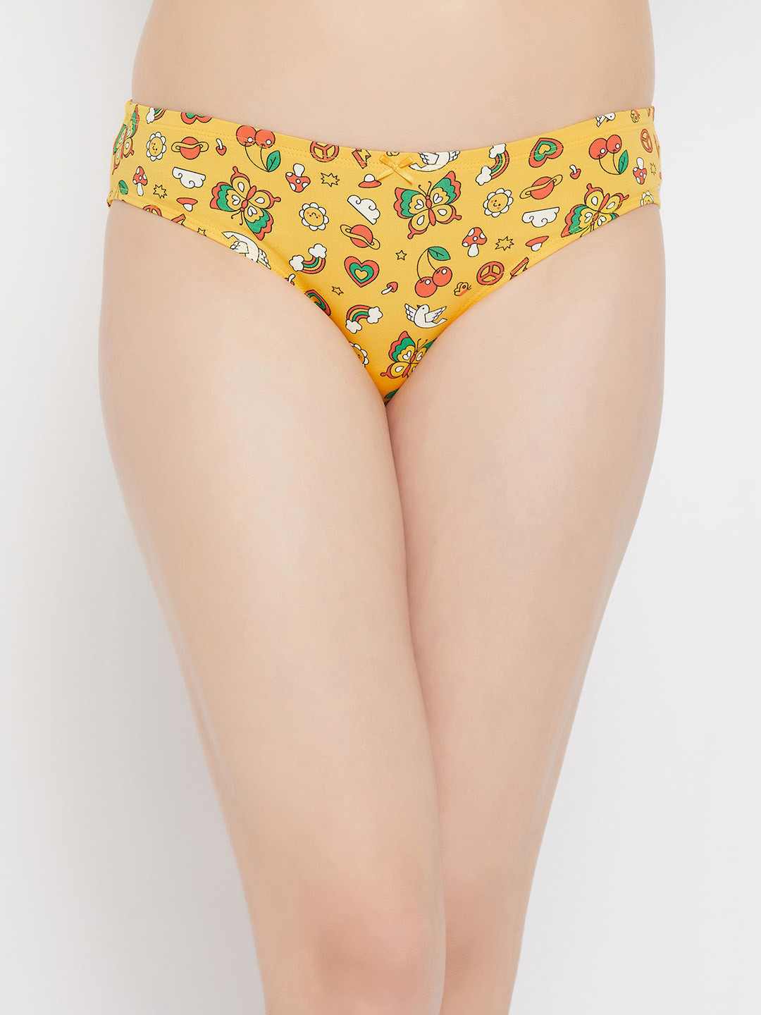 Clovia Women Yellow Butterfly Printed Cotton Bikini Brief PN3518A07S