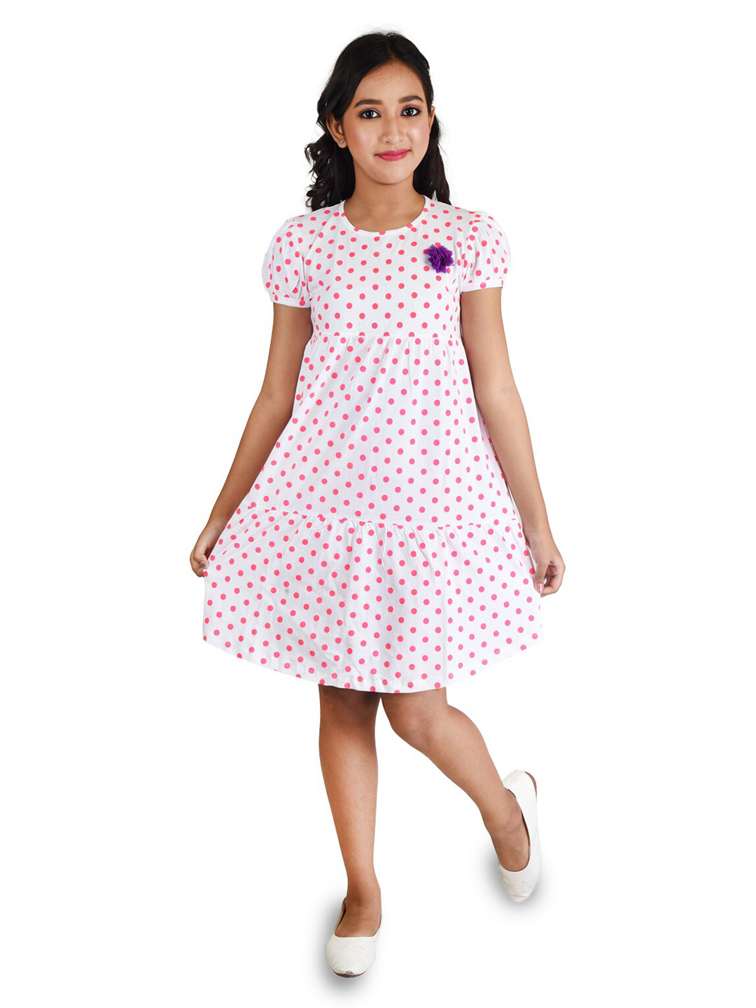 Clothe Funn White Polka Dot Print A-Line Dress