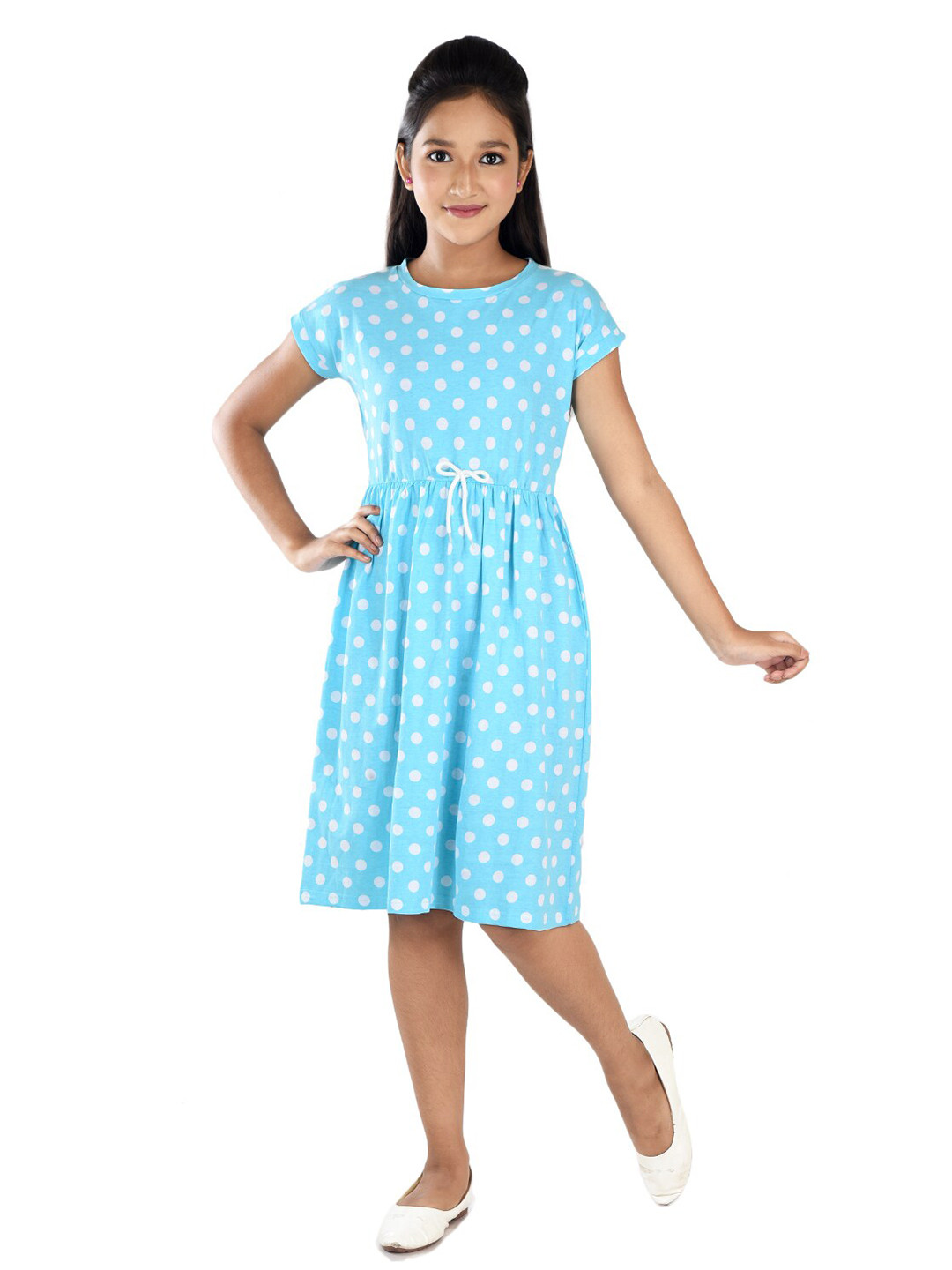 Clothe Funn Blue Polka Dot Print Fit & Flare Dress