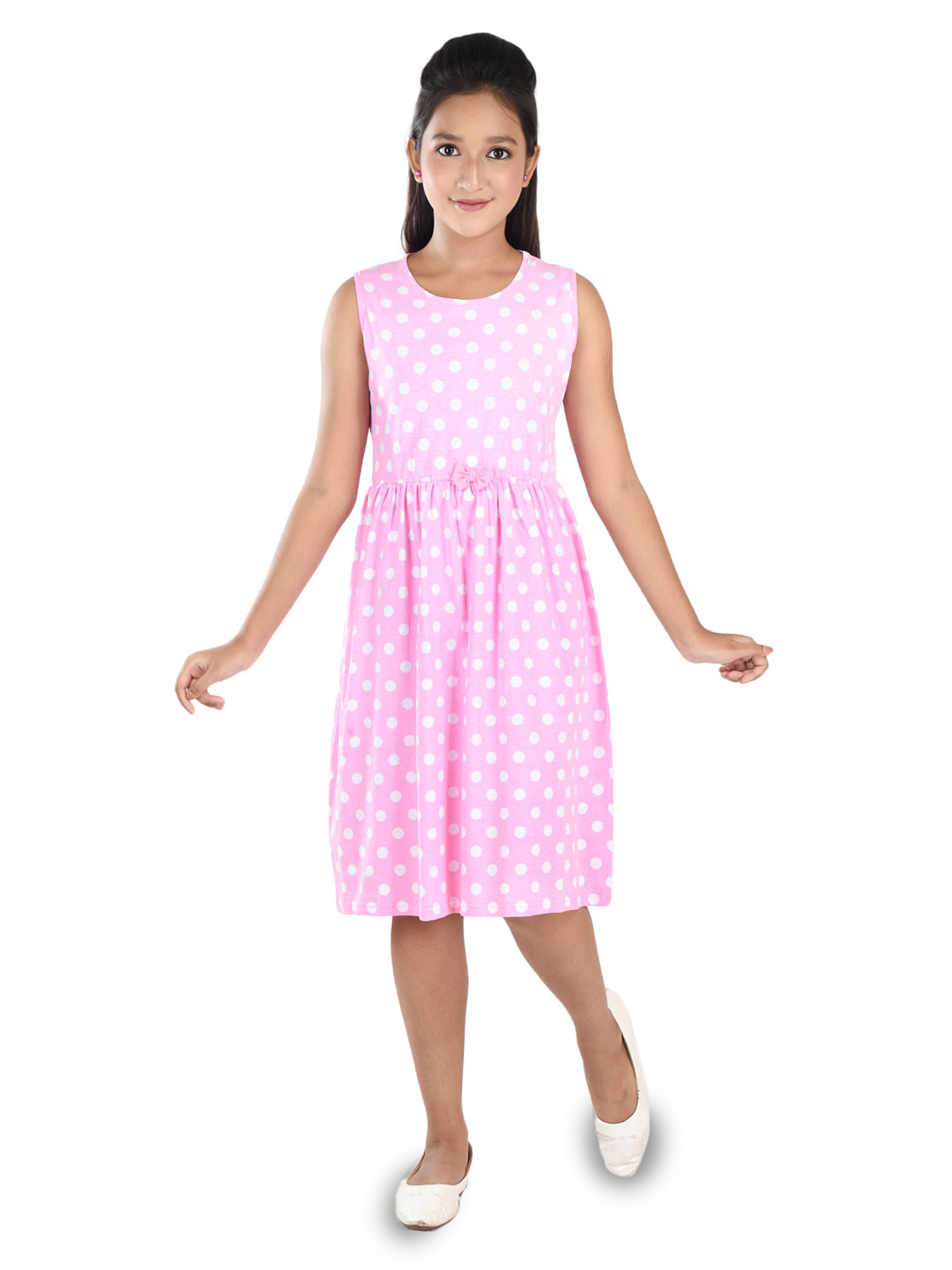 Clothe Funn Pink Polka Dot Print Fit & Flare Dress