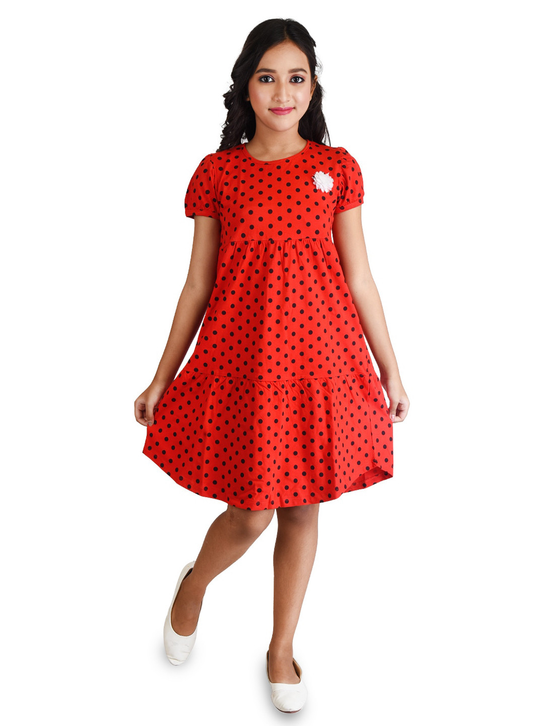 Clothe Funn Red Polka Dot Print A-Line Dress