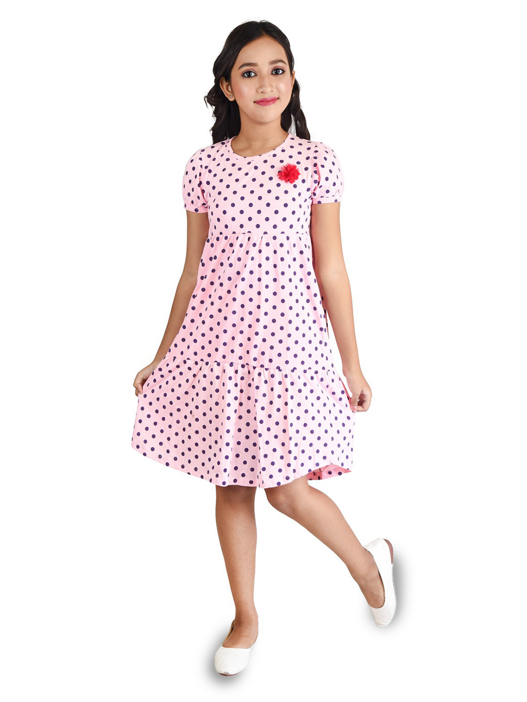 Clothe Funn Pink Polka Dot Print A-Line Dress