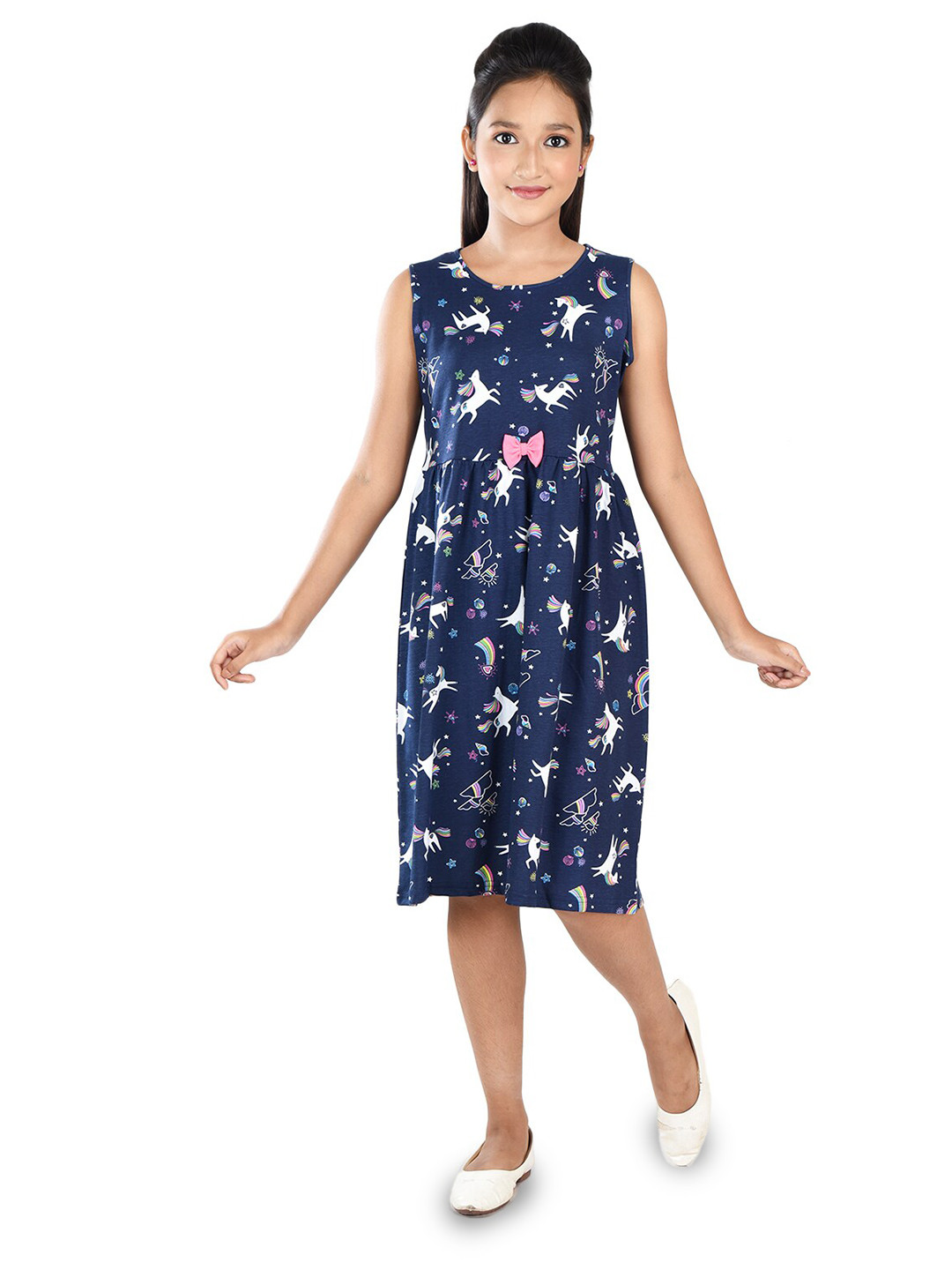Clothe Funn Navy Blue Floral Print A-Line Dress
