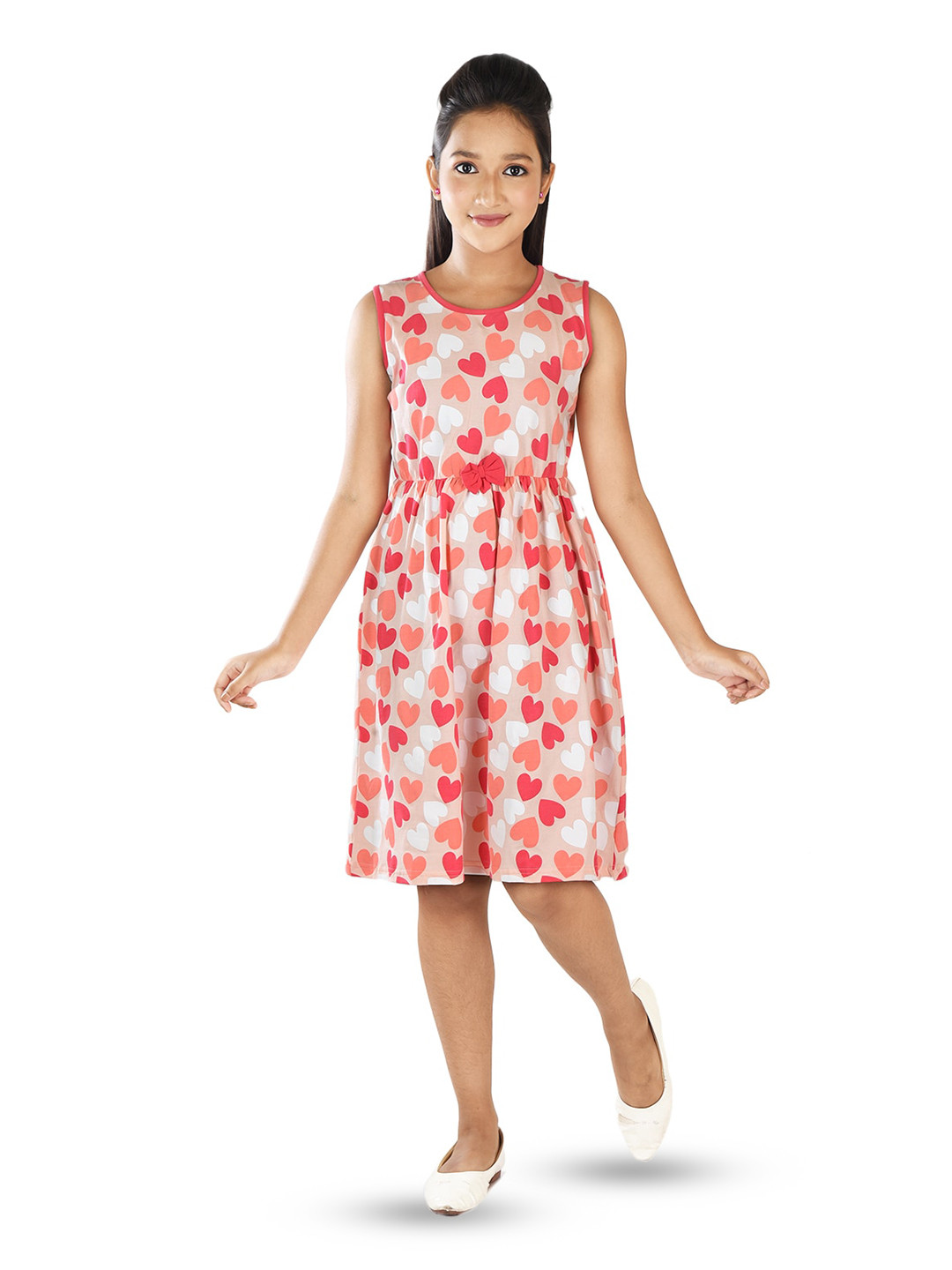 Clothe Funn Peach-Coloured Floral Print Fit & Flare Dress