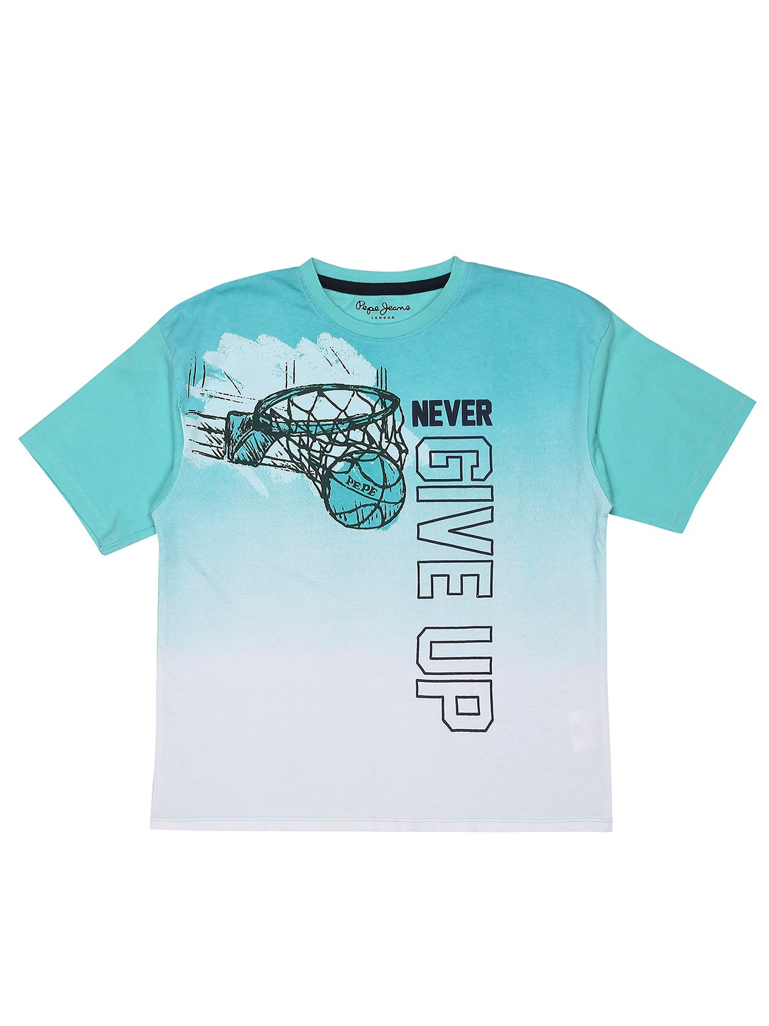 Pepe Jeans Boys Sea Green Typography Printed Applique Oversized T-shirt
