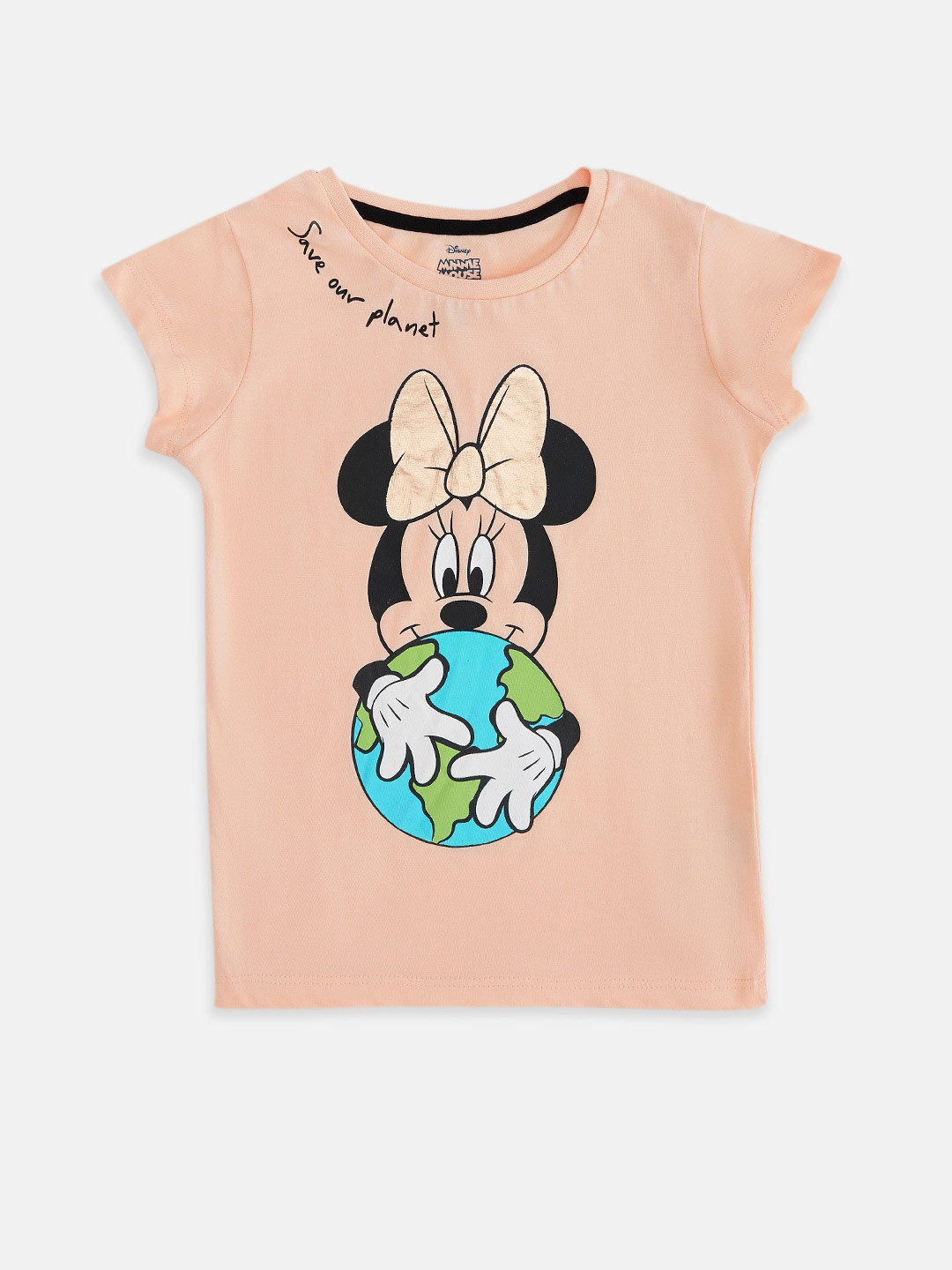 Pantaloons Junior Girls Peach-Coloured Minnie Mouse Printed T-shirt