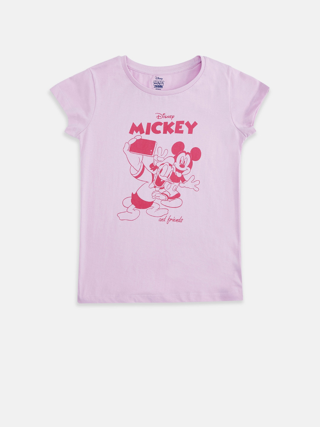 Pantaloons Junior Girls Lavender Minnie Mouse Printed Extended Sleeves Applique T-shirt