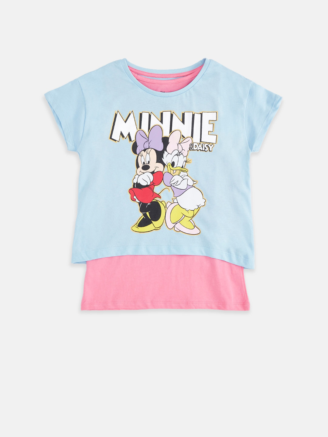 Pantaloons Junior Girls Blue Minnie Mouse Printed Applique T-shirt