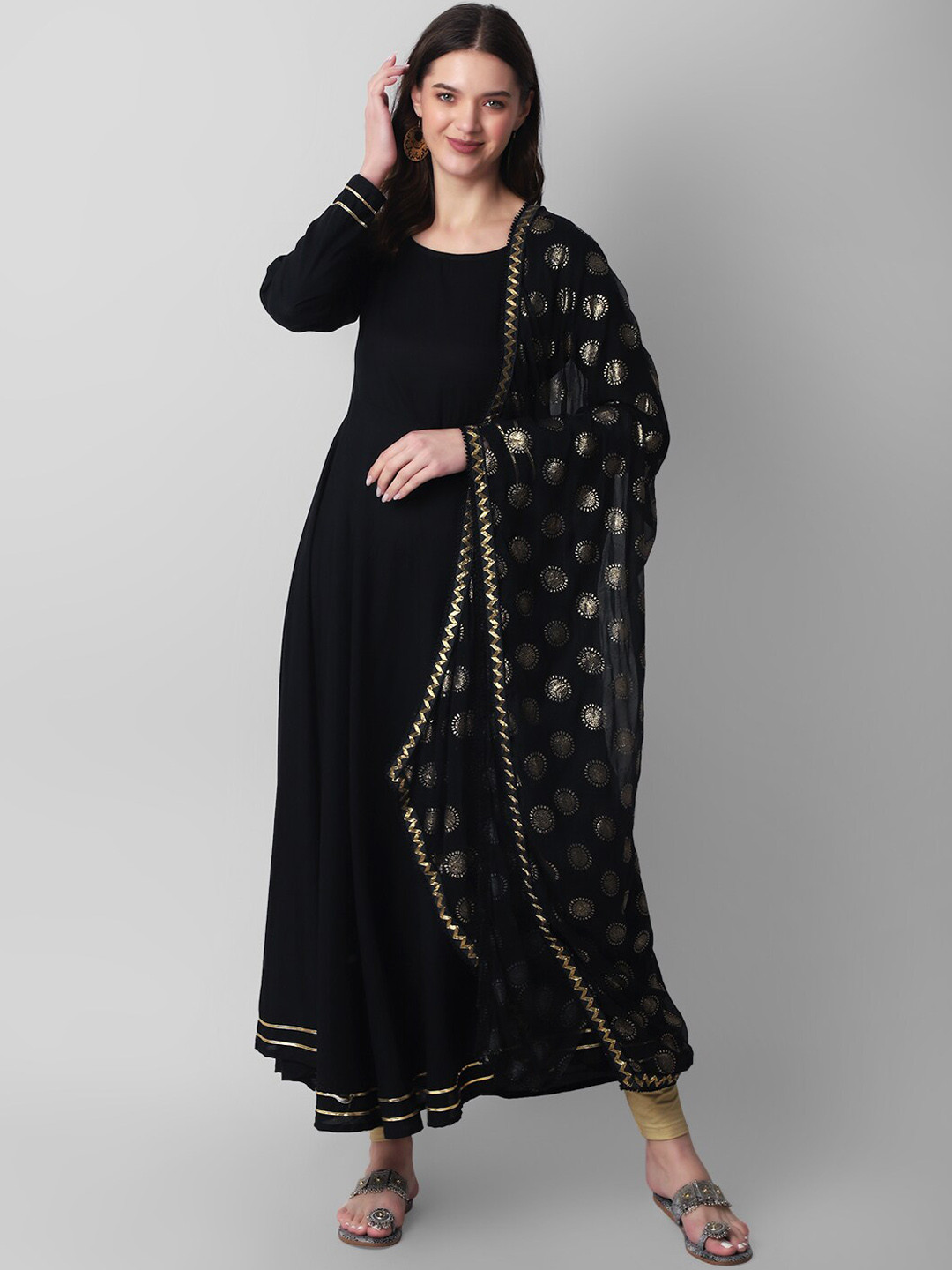 Haute and Humble Round Neck Gotta Patti Anarkali Kurta With Dupatta