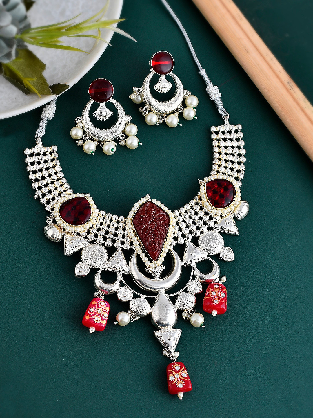 Silvermerc Silver-Plated Enameled & Beaded Brass Jewellery Set