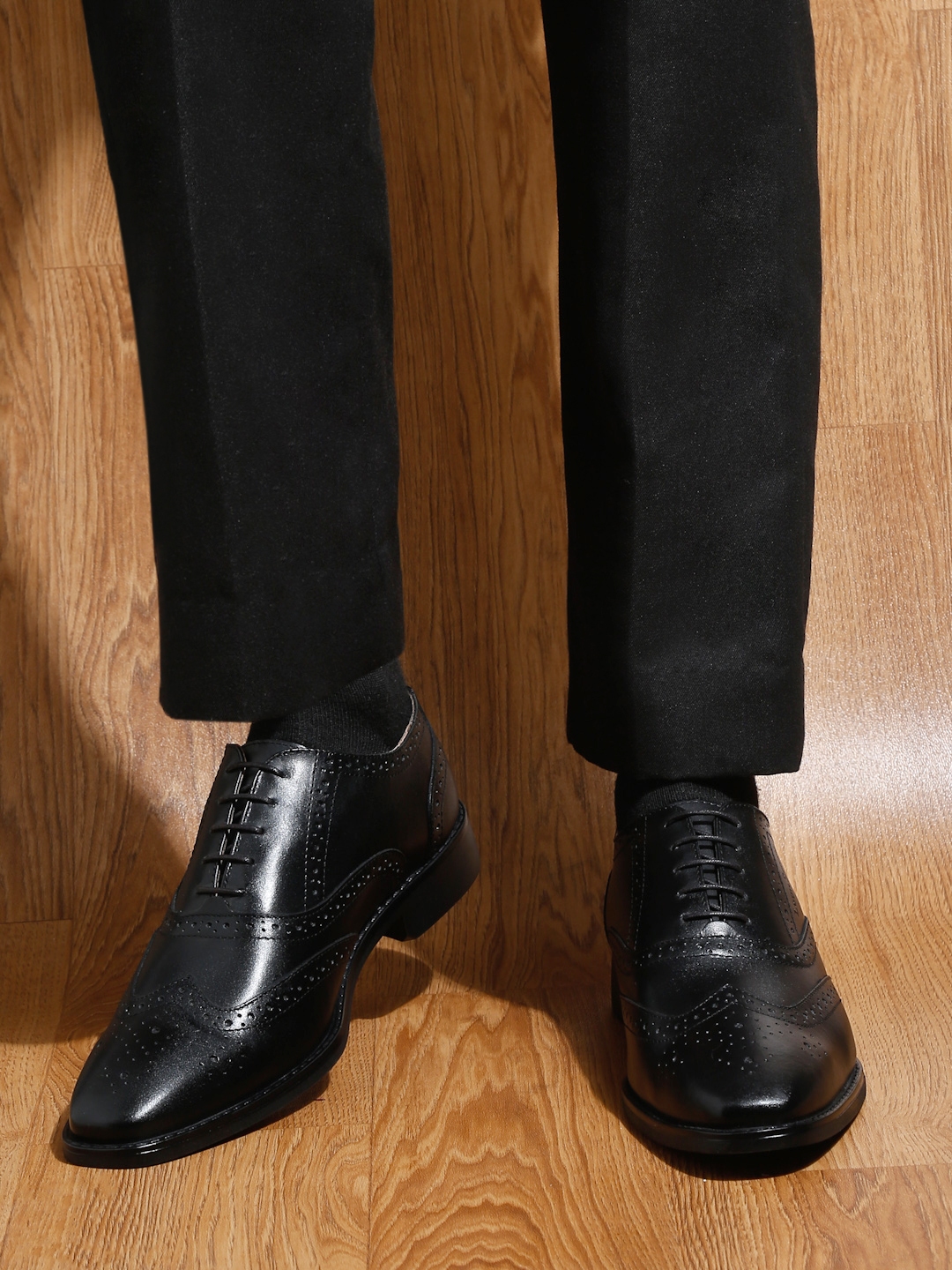 Louis Stitch Men Black Italian Leather Formal Brogues Shoes