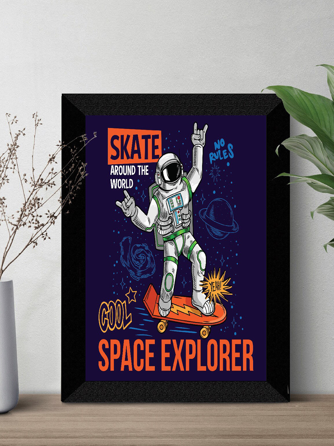 SAF Black & Navy Blue Space UV Textured Framed Wall Art