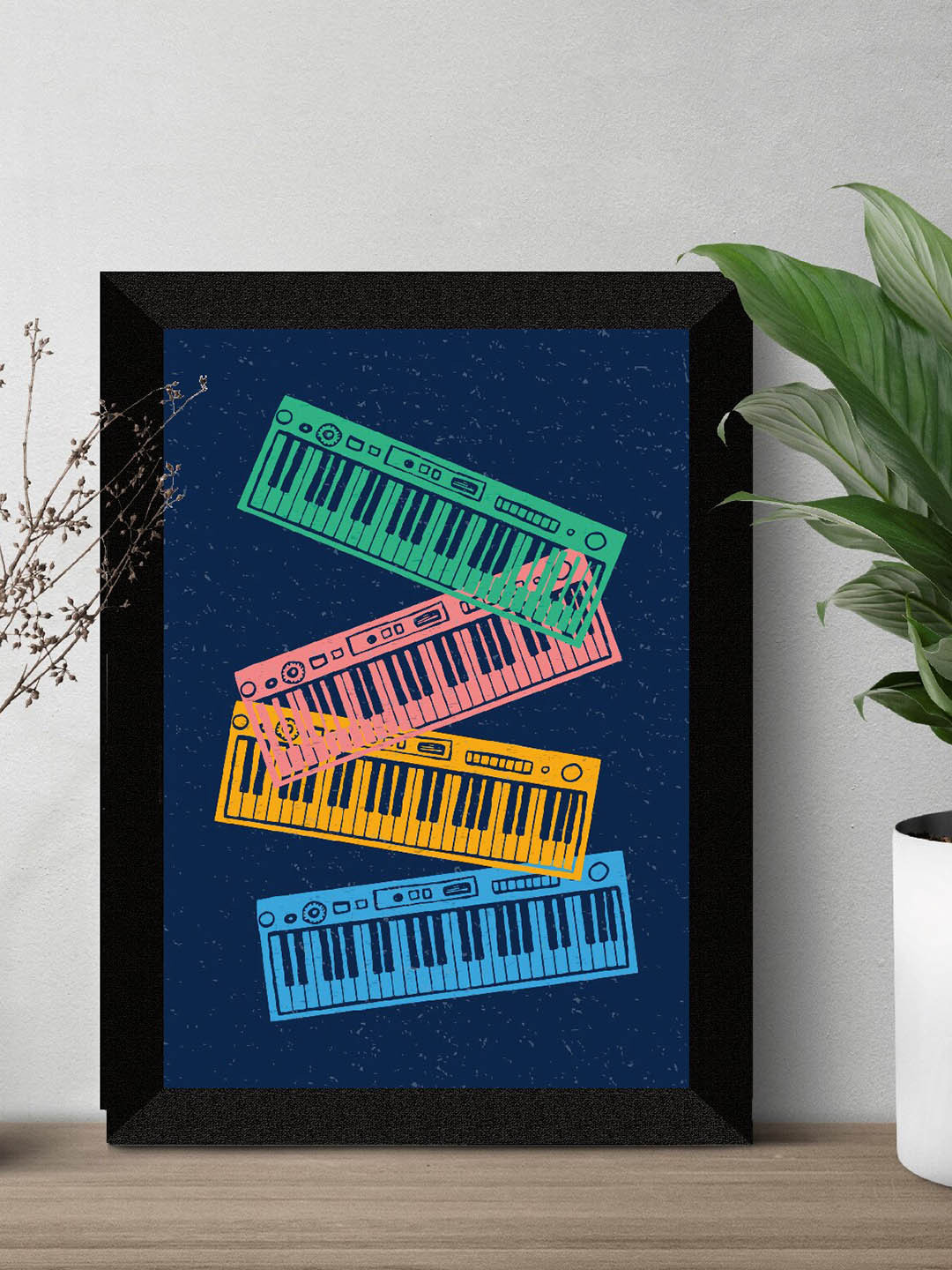 SAF Black & Blue Music Painted UV Textured Framed Wall Art