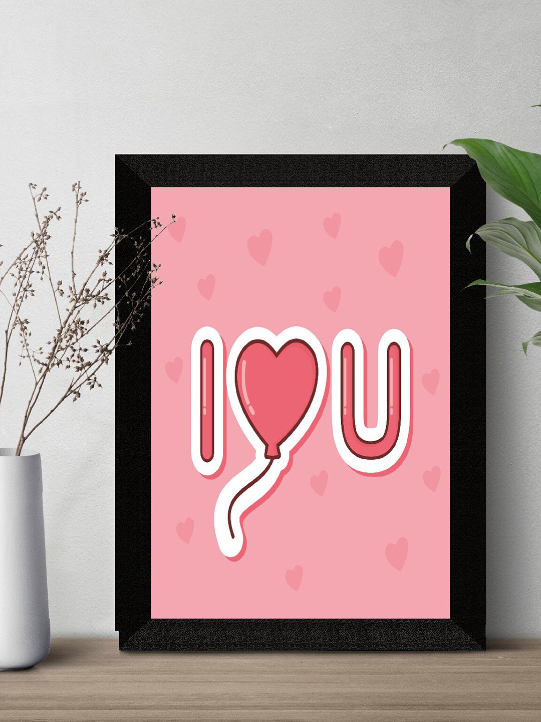 SAF Pink & Black Love Theme Painted Framed Wall Art
