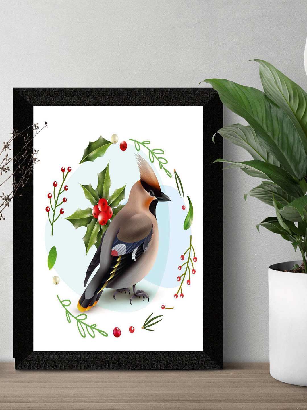 SAF White & Green Bird Painted Framed Wall Art