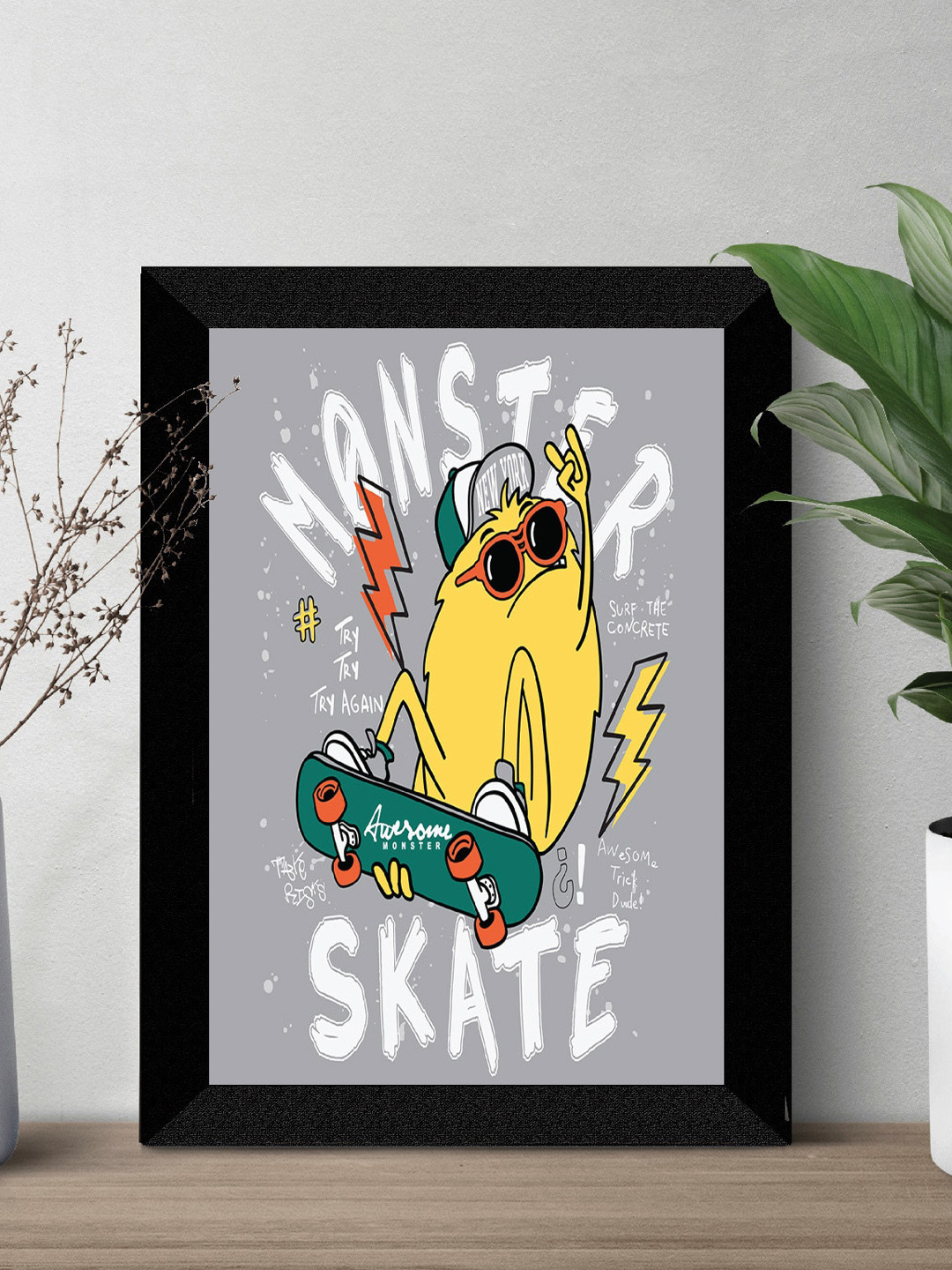SAF Kids Grey & Yellow Painted Framed Wall Art