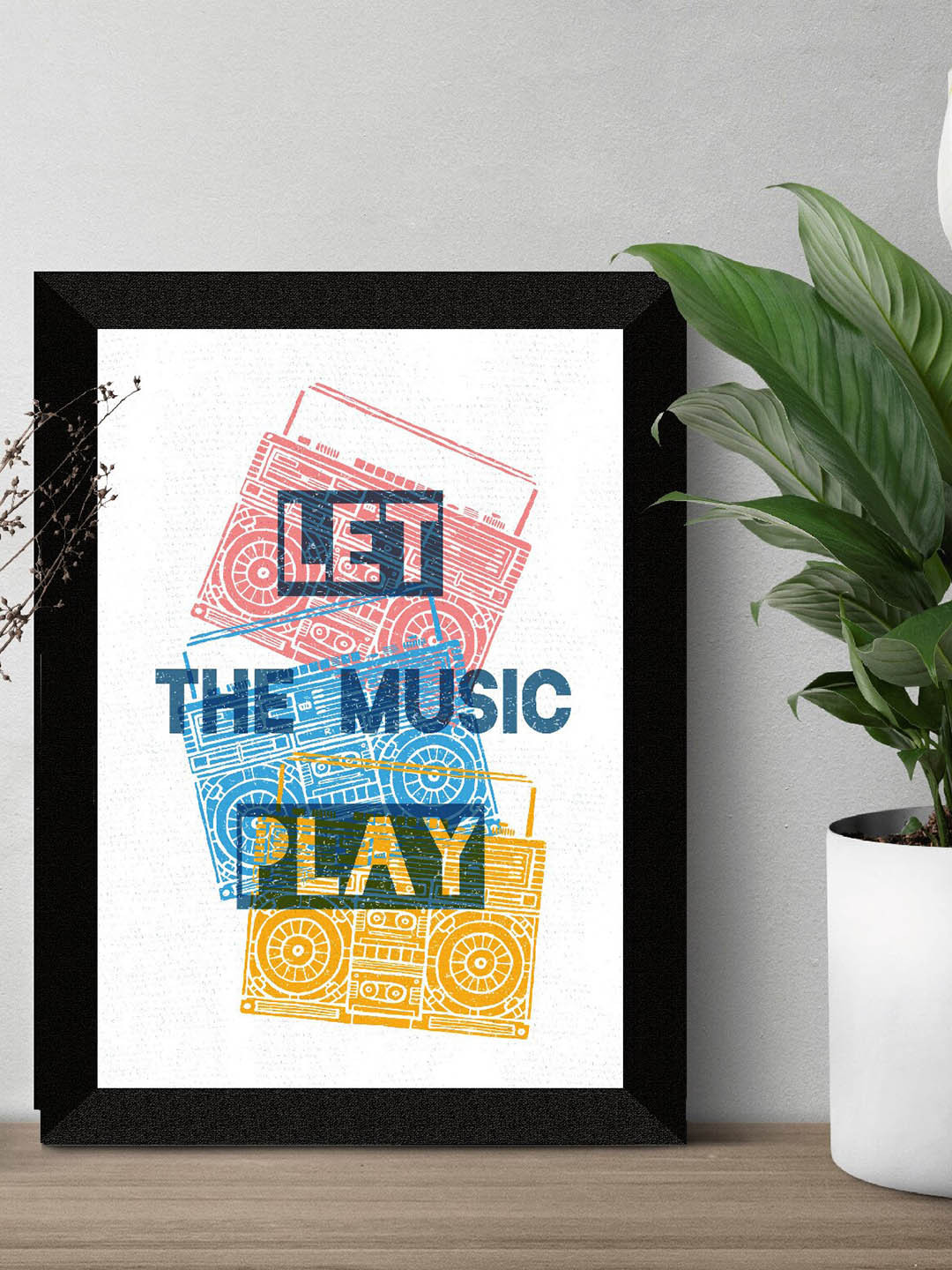 SAF White & Blue Music Painted Framed Wall Art