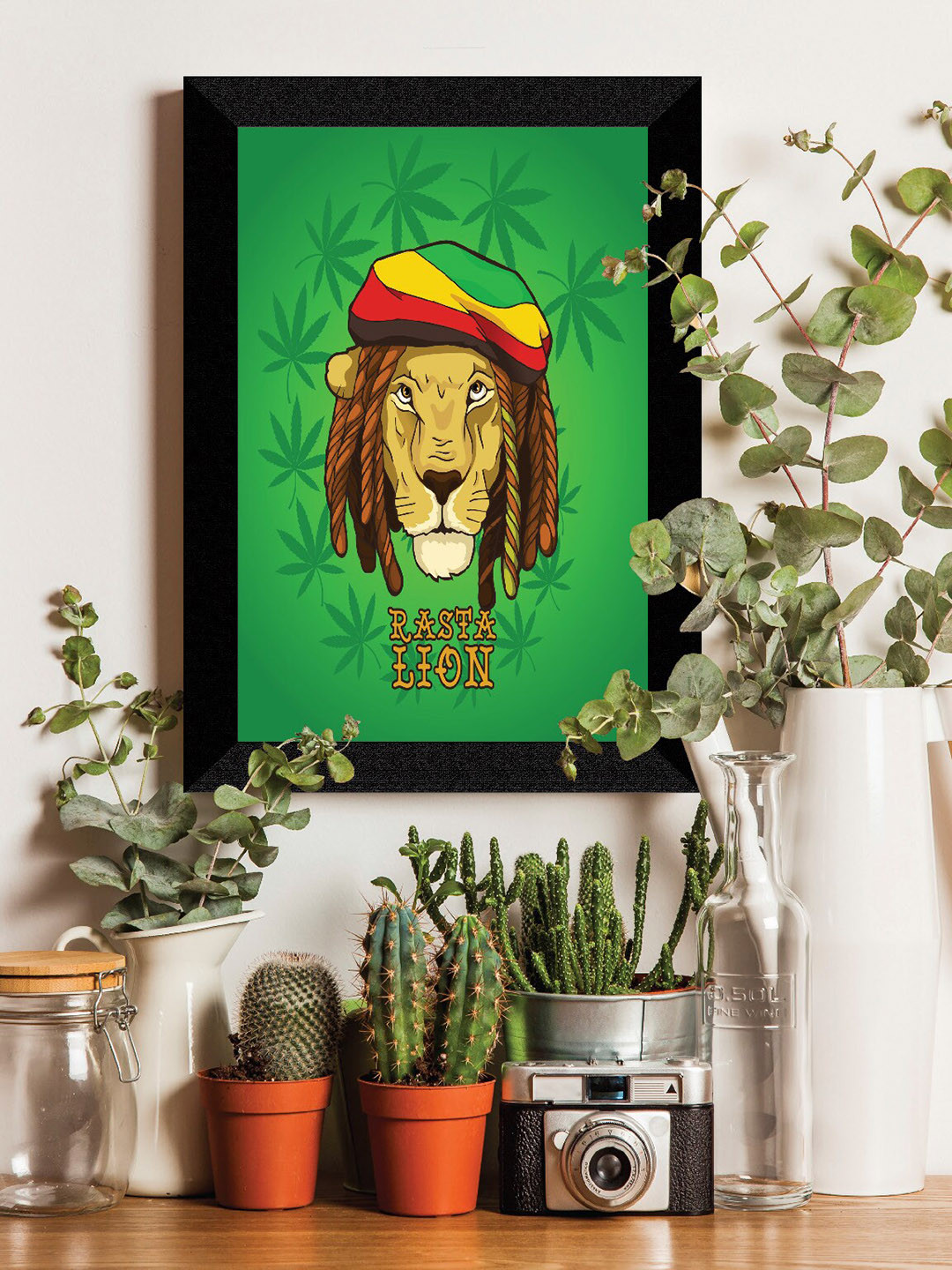 SAF Rasta Lion Wood Wall Rectangle Portrait Paintings Wall Art -14x11In