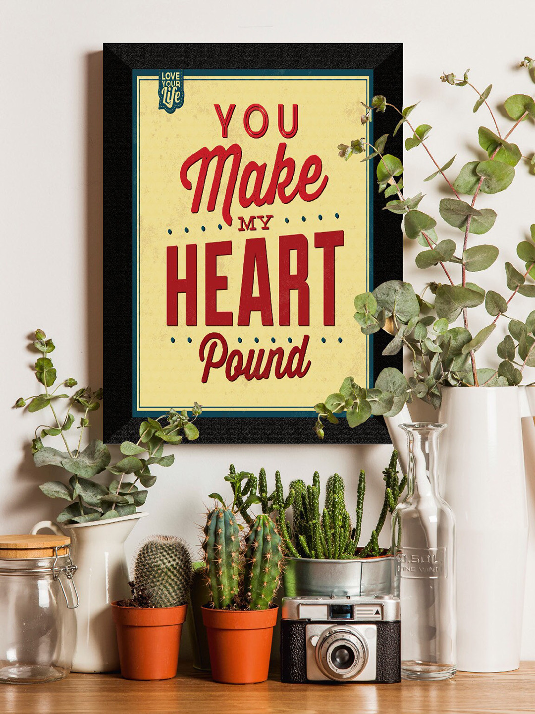 SAF Beige & Red Love Theme Painted Framed Wall Art