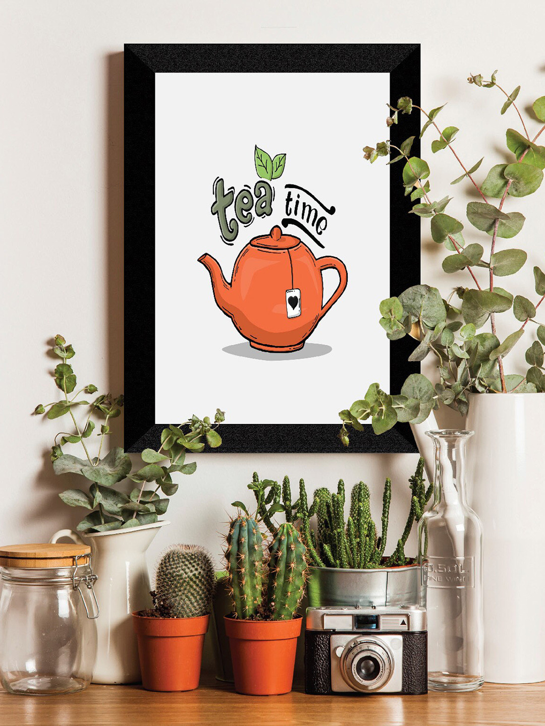 SAF Orange-Colored & White Tea Time Painted Premium MDF Framed UV Textured Wall Art