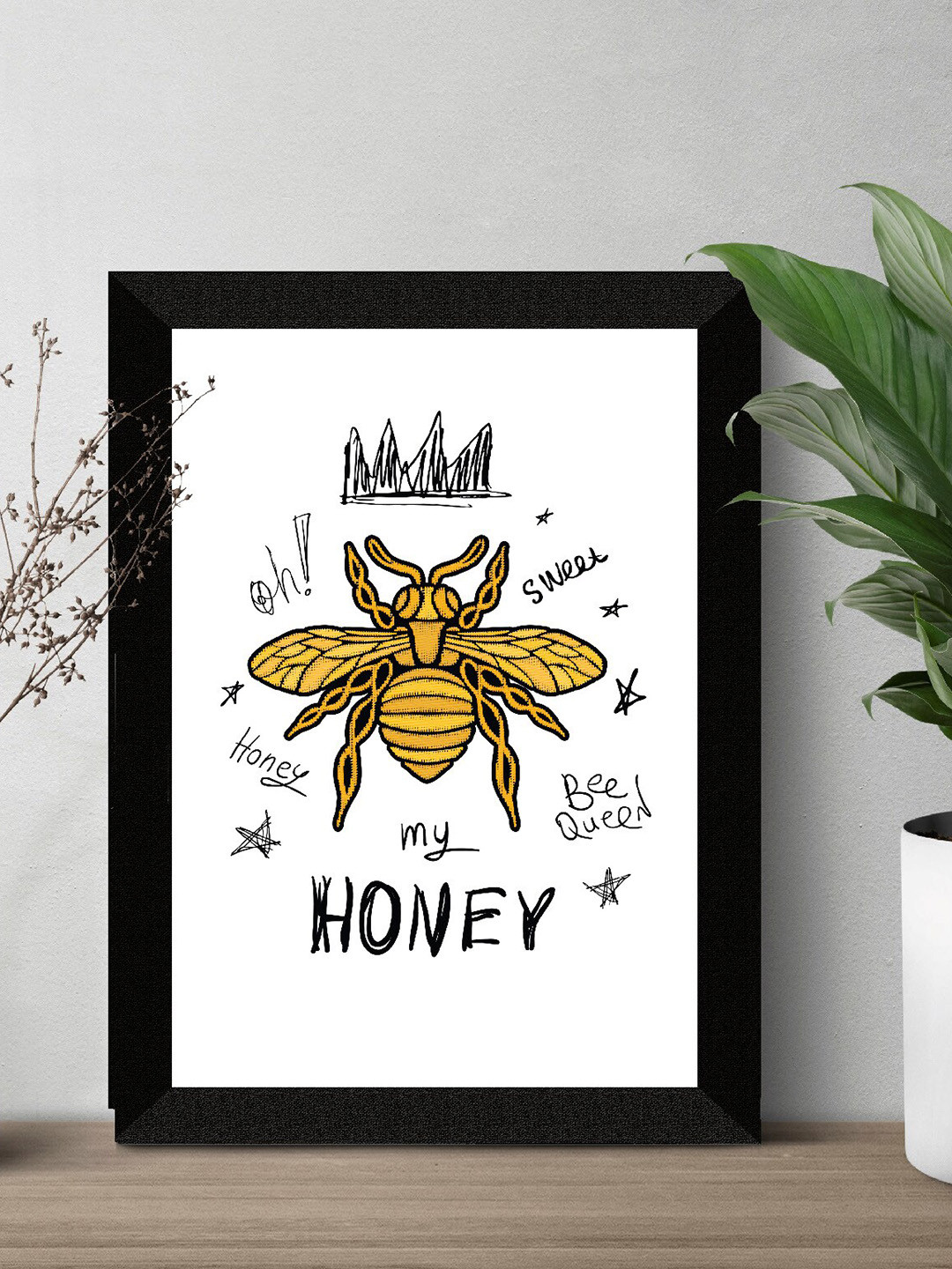 SAF Kids Yellow & White Honey Printed Premium MDF Framed UV Textured Wall Art