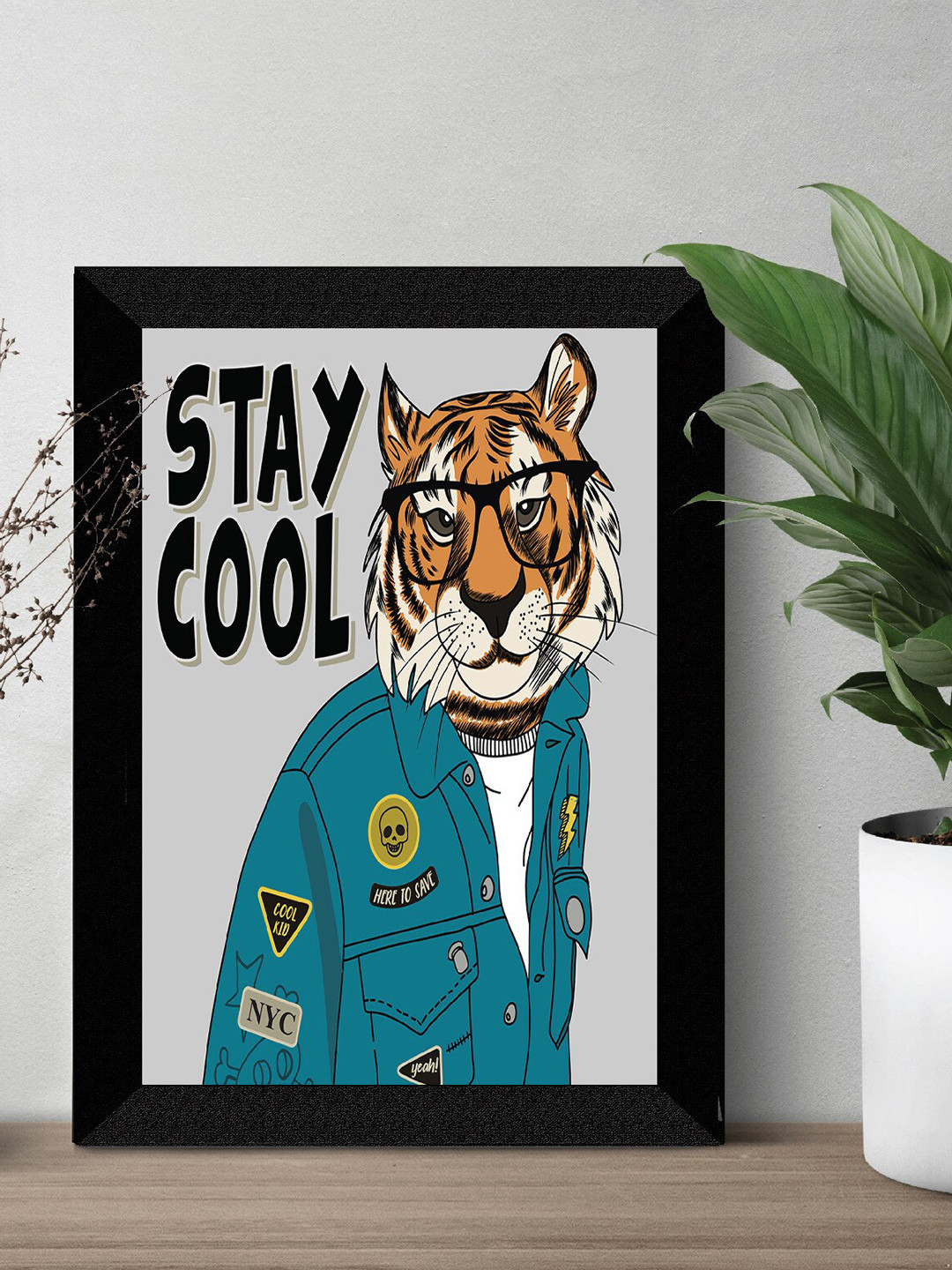 SAF Kids Grey & Teal Blue Stay Cool Painted Premium MDF Framed UV Textured Wall Art