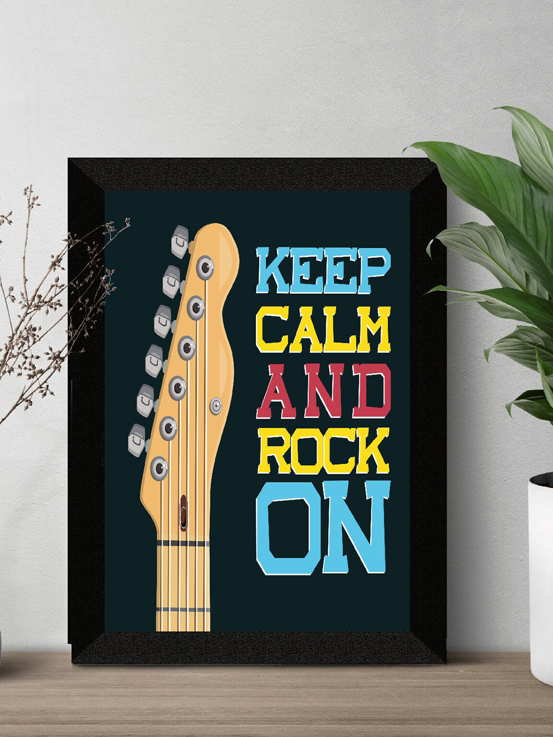 SAF Green & Blue Guitar Motivational Words Premium MDF Framed UV Wall Art