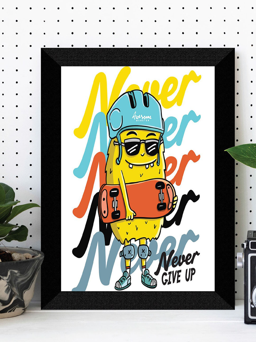 SAF Kids White & Yellow Never Give Up  Printed Premium MDF Framed UV Textured Wall Art