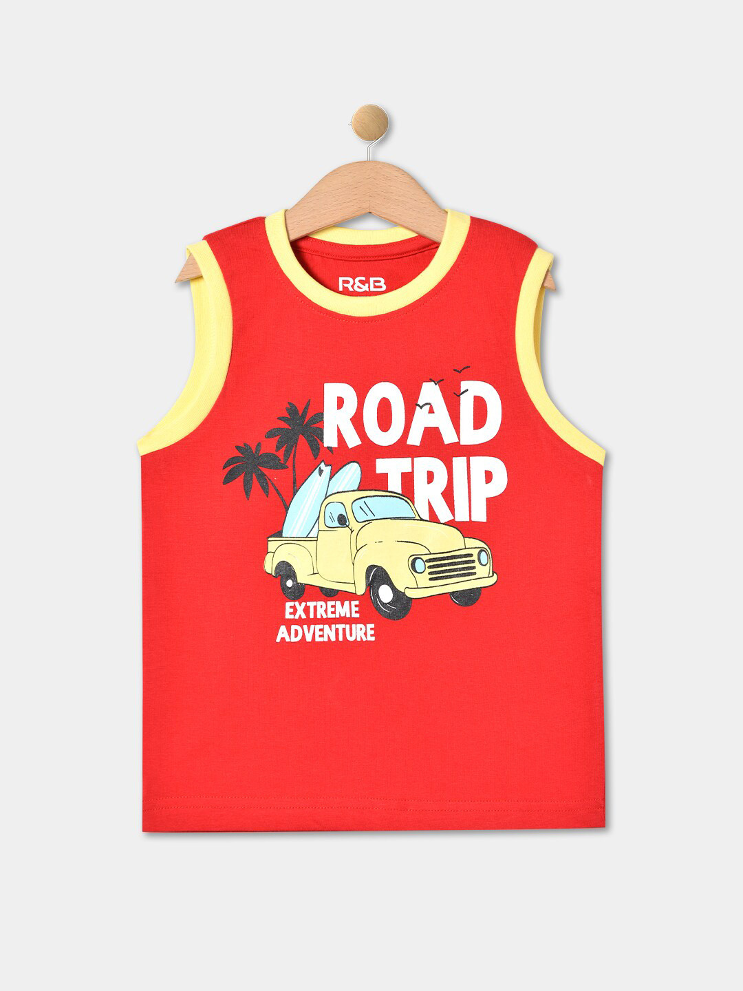 R&B Boys Red Typography Printed Applique T-shirt