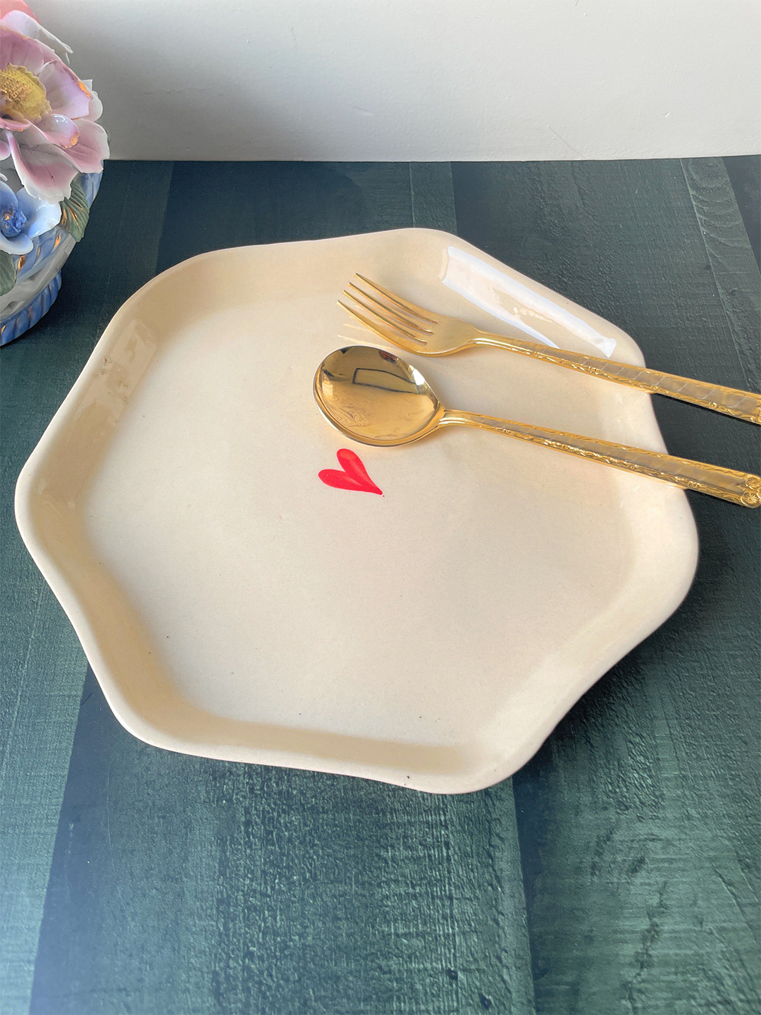 CasaTrunk Cream-Coloured Printed Ceramic Glossy Plate