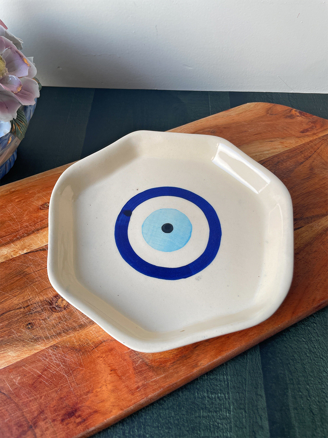 CasaTrunk Cream-Coloured & Blue Printed Ceramic Glossy Plate