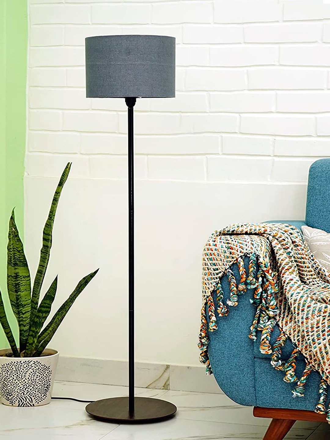 Homesake Grey & Black Textured Wooden Floor Lamp