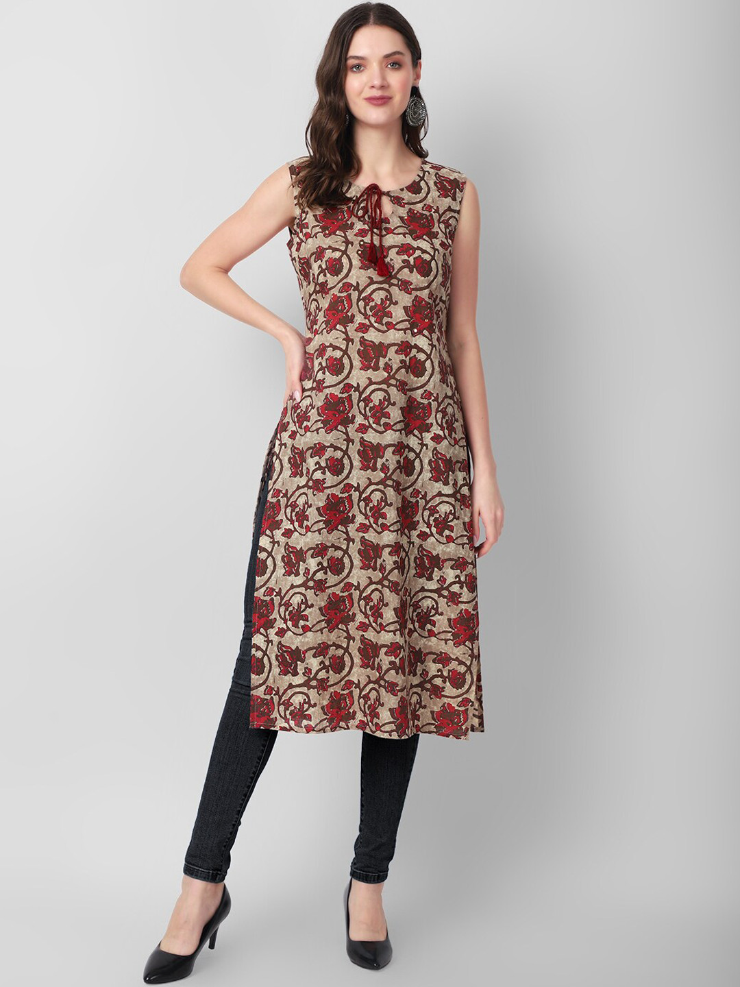 Haute and Humble Floral Printed Keyhole Neck Cotton Kurta