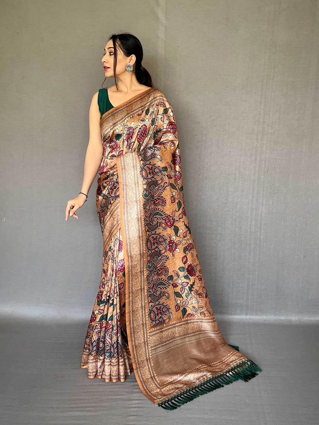 Mitera Yellow & Pink Ethnic Motifs Printed Silk Blend Saree