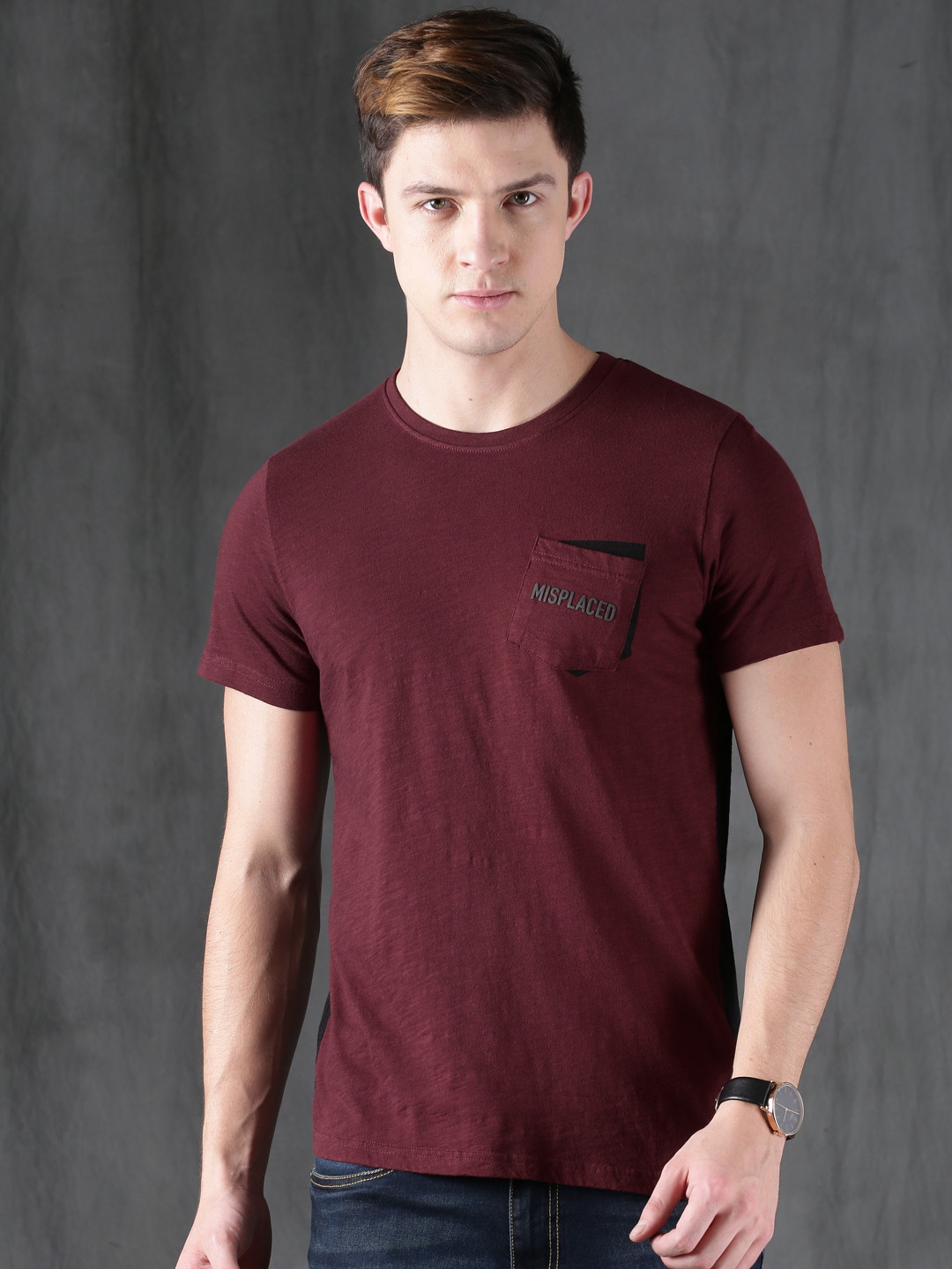 Buy WROGN Men Maroon Solid Slim Fit 