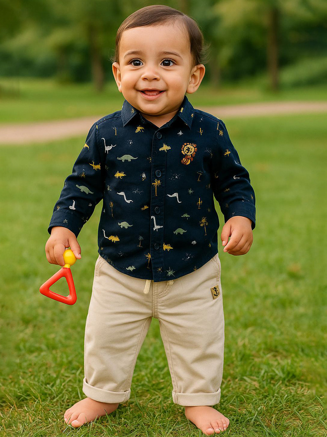 MeeMee Boys Printed Shirt & Trousers Clothing Set