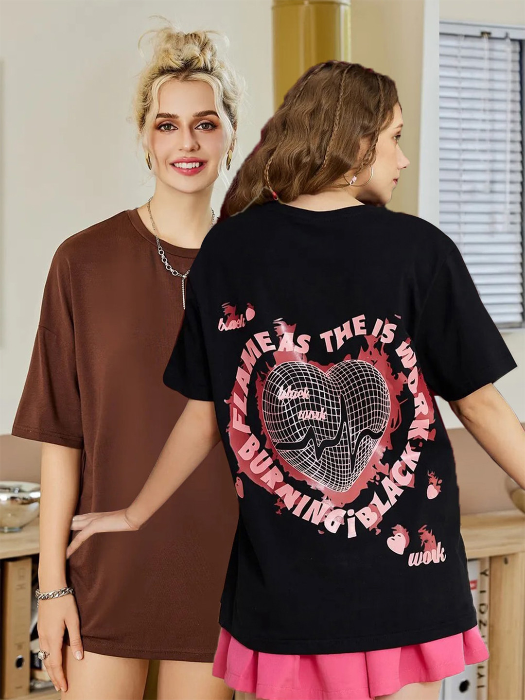 Christy World Pack of 2 Typography Printed Oversized T-shirt