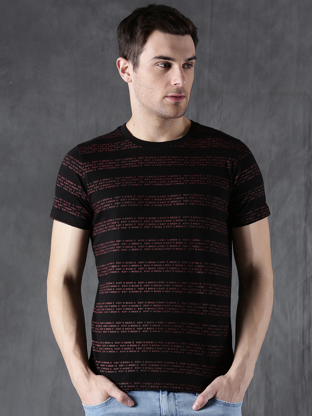 Buy WROGN Men Black Striped Round Neck 