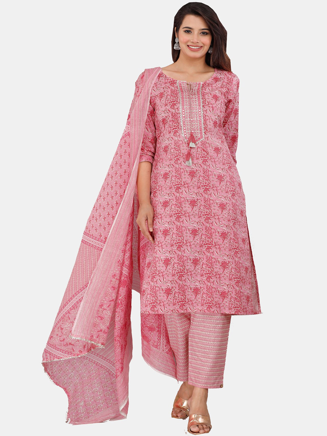 HIGHLIGHT FASHION EXPORT Floral Printed Pure Cotton Kurta With Trousers & Dupatta