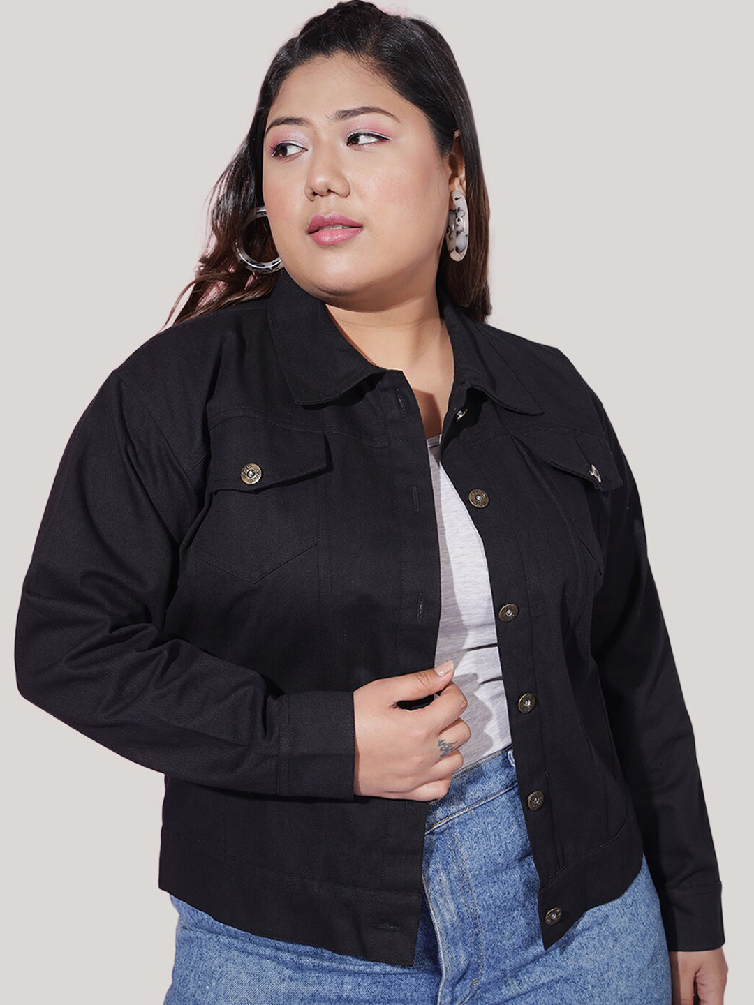 BUY NEW TREND Curvy Plus Size Lightweight Twill Denim Jacket