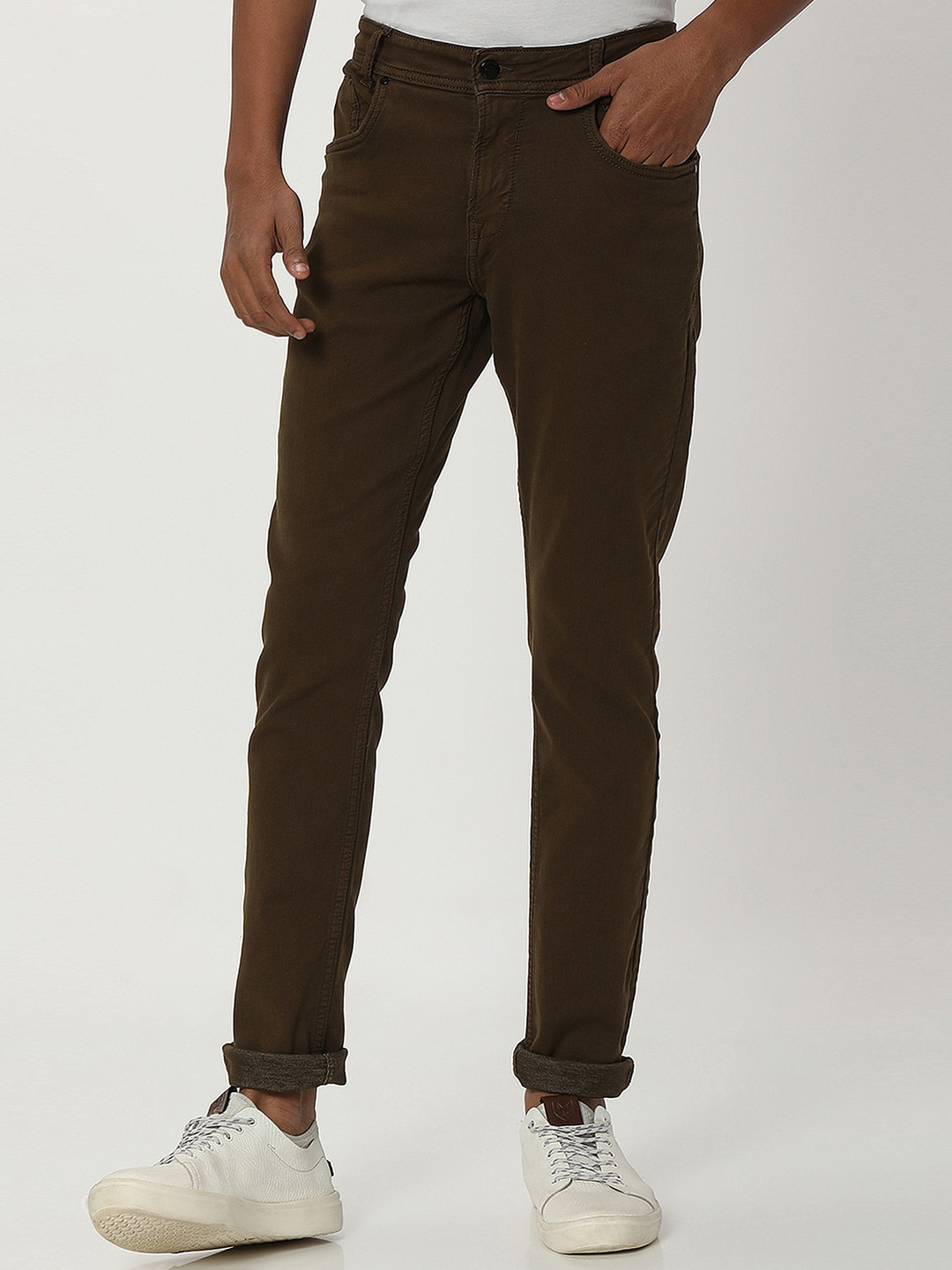 Mufti Men Green Skinny Fit Reversible Trousers
