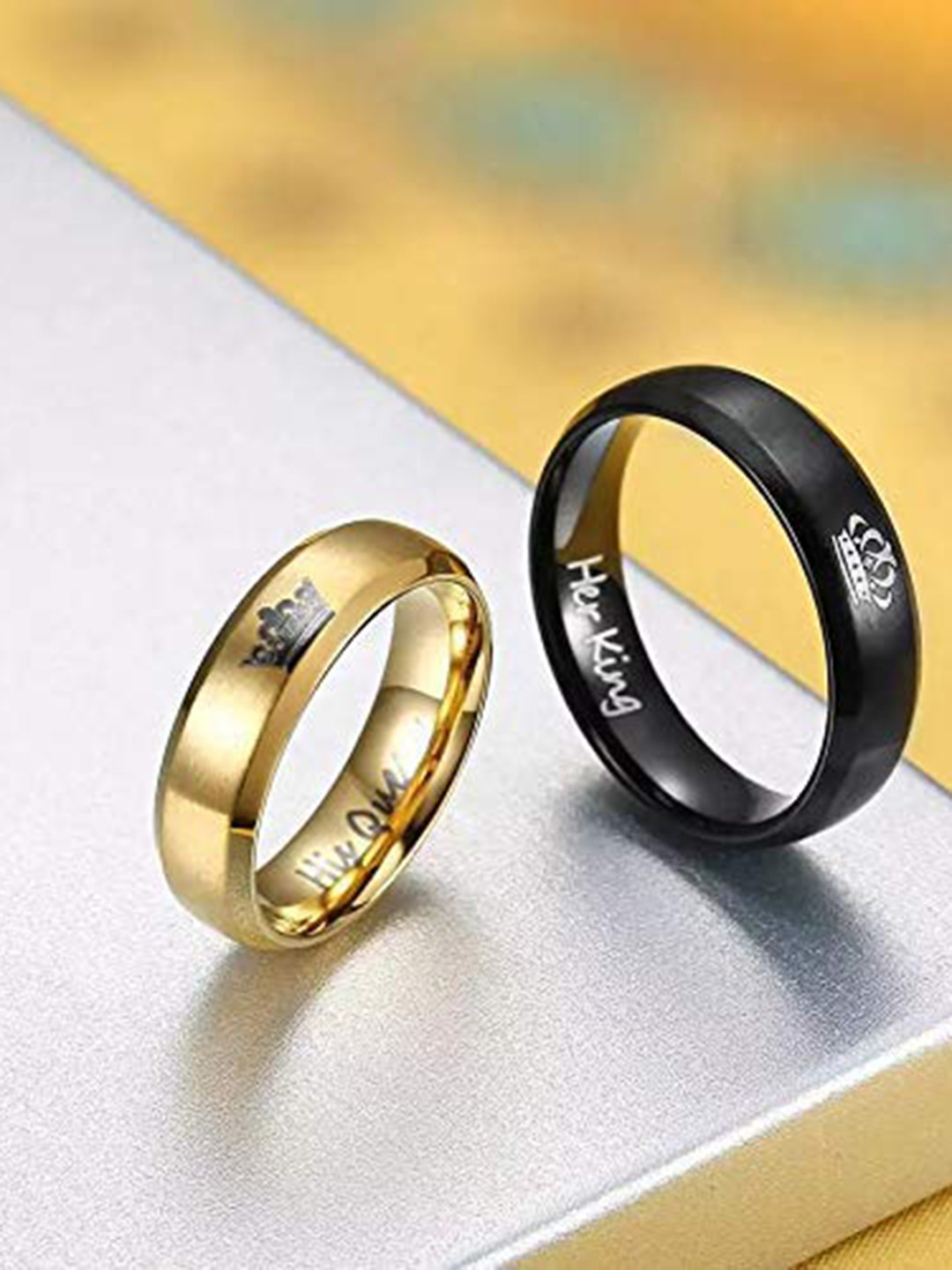 VIEN Set Of 2 Gold-Plated Stainless Steel Couple Rings